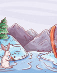 Papier peint enfants - lapin sur des skis à la montagne