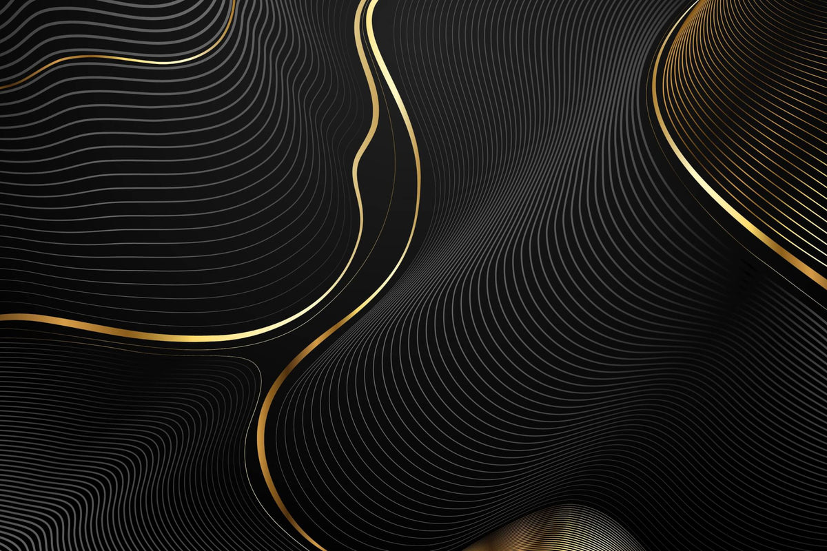 Carta da parati astratta - Curve nere e linee dorate