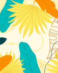 Papier Peint Art & Déco - Feuillage Tropical Bleu Jaune Et Blanc