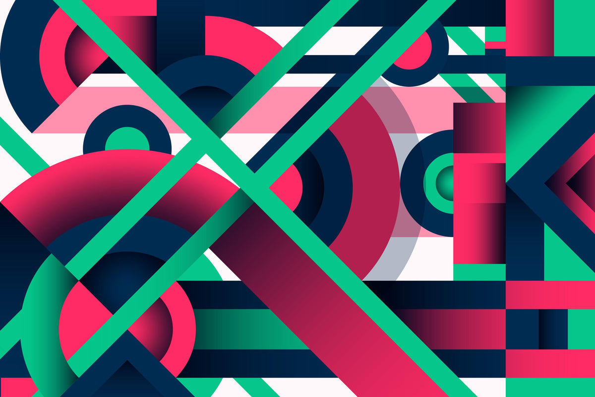 Geometrische Tapete - Rosa, Grün und Blau