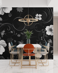 Floral Wallpaper - White Flowers on a Contrasting Black Background