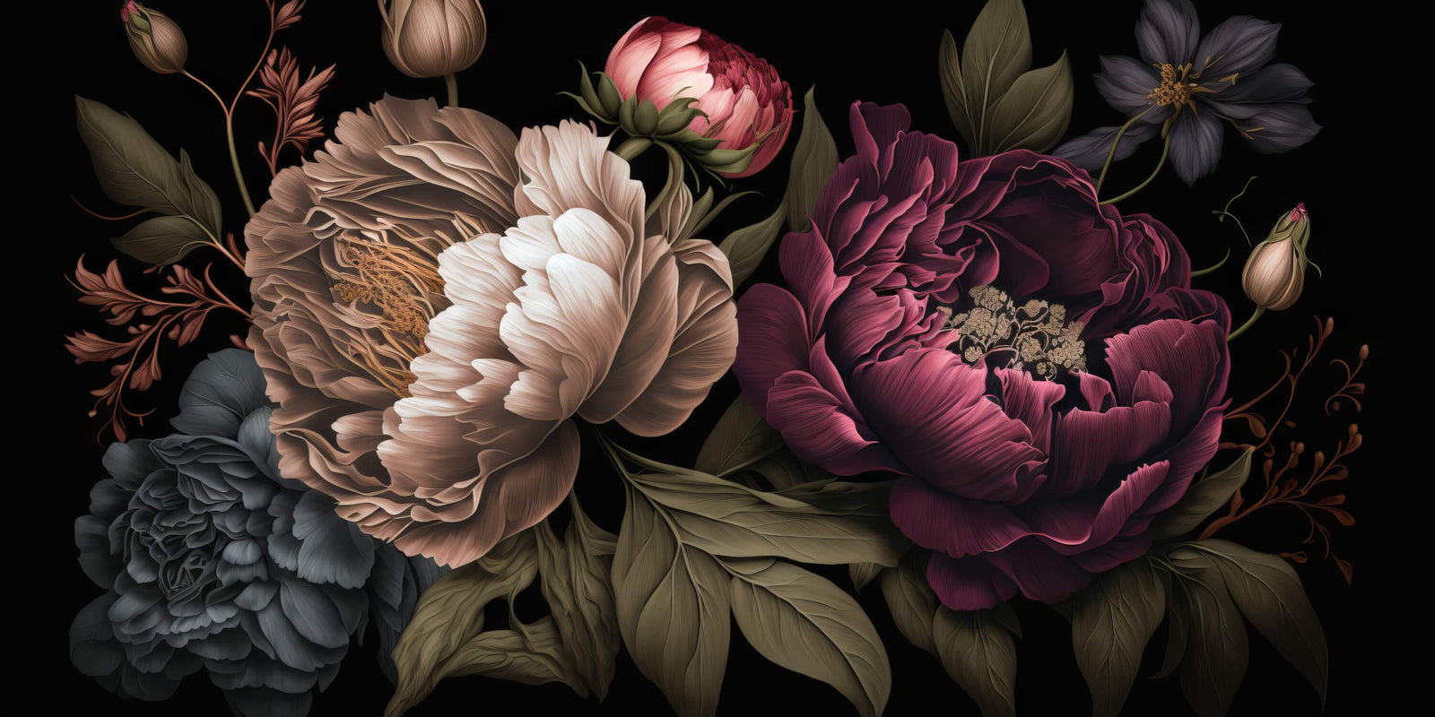 Floral Wallpaper - Elegant Peonies on Dark Background