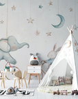 Papier Peint Enfant – Balade Céleste de l'Éléphant et des Lapins