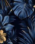 Tropical Wallpaper - Gold Fleur-de-lis on Navy Blue Background