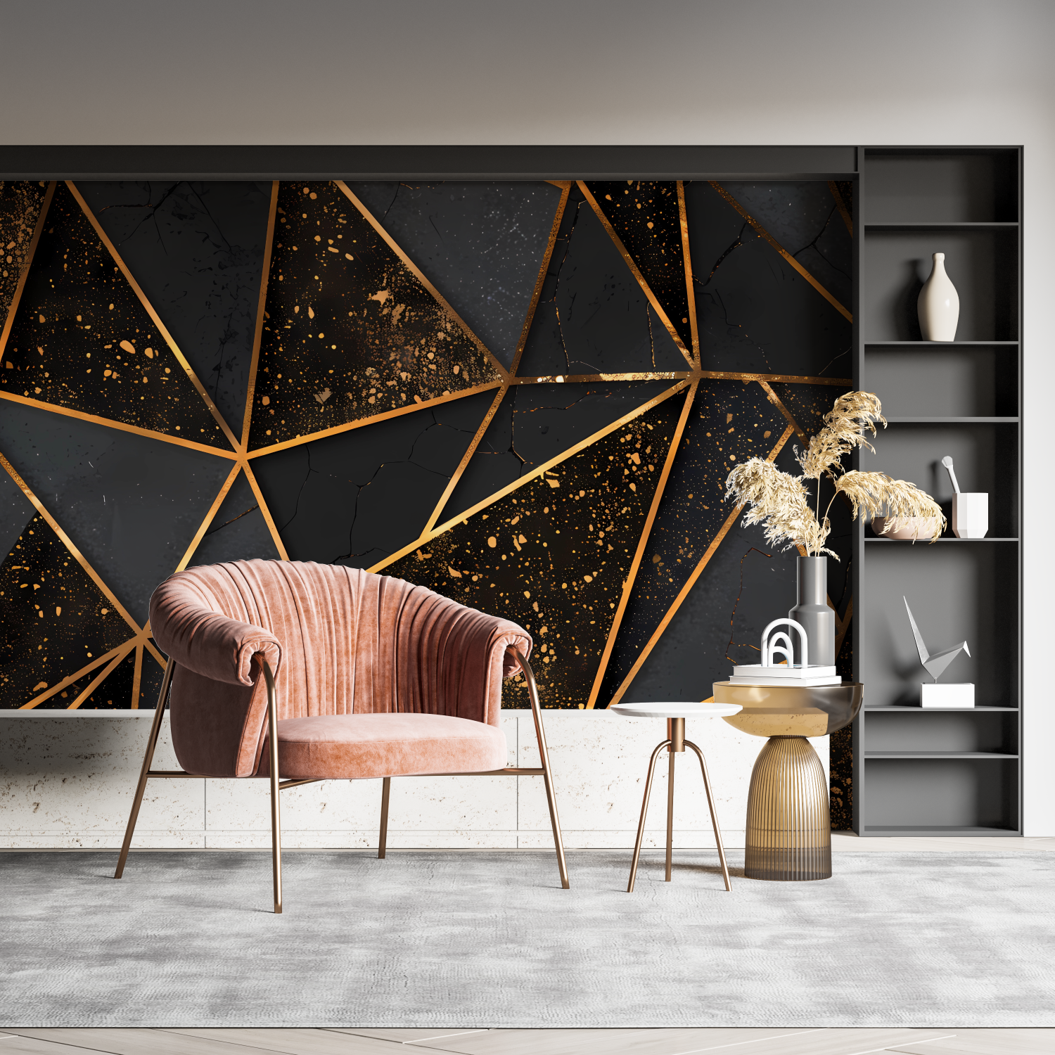 Papier Peint Géométrique - Triangles Dorés