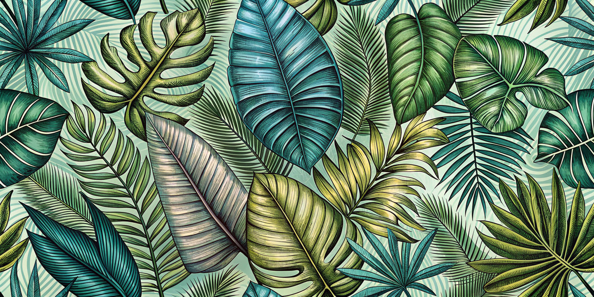 Papier peint tropical - Grandes feuilles tropicales vertes