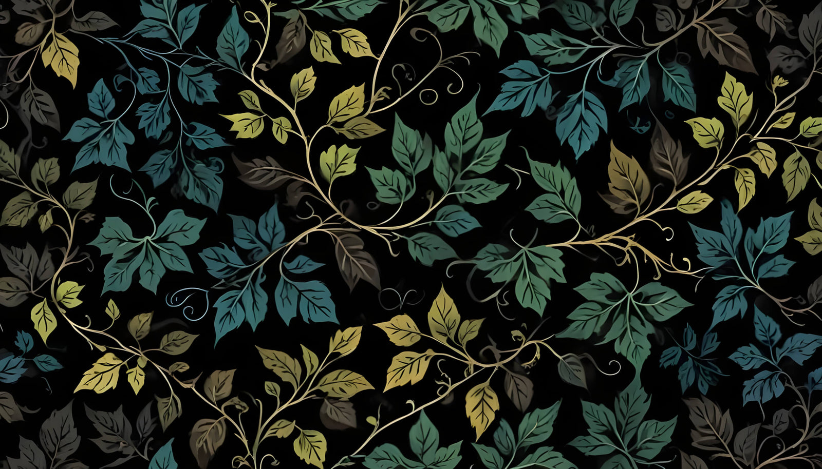 Papier Peint Floral - Feuillage de Nuit Vert et Noir