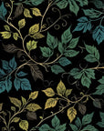Floral Wallpaper - Green and Black Night Foliage