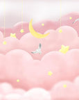 Papier Peint Enfant - Nuages Roses et Étoiles Suspendues