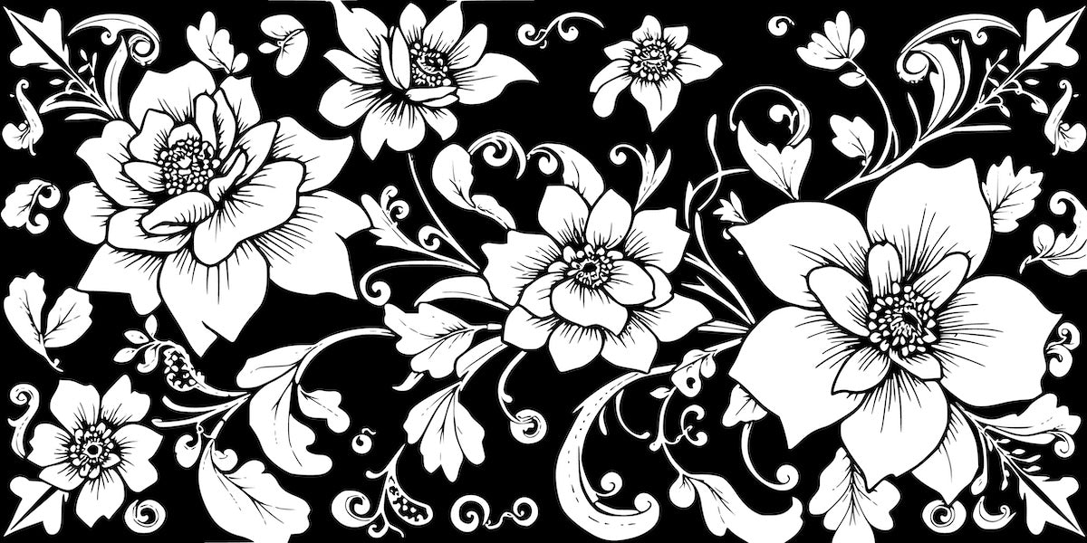 Papier peint fleuri - grands lys noir et blanc
