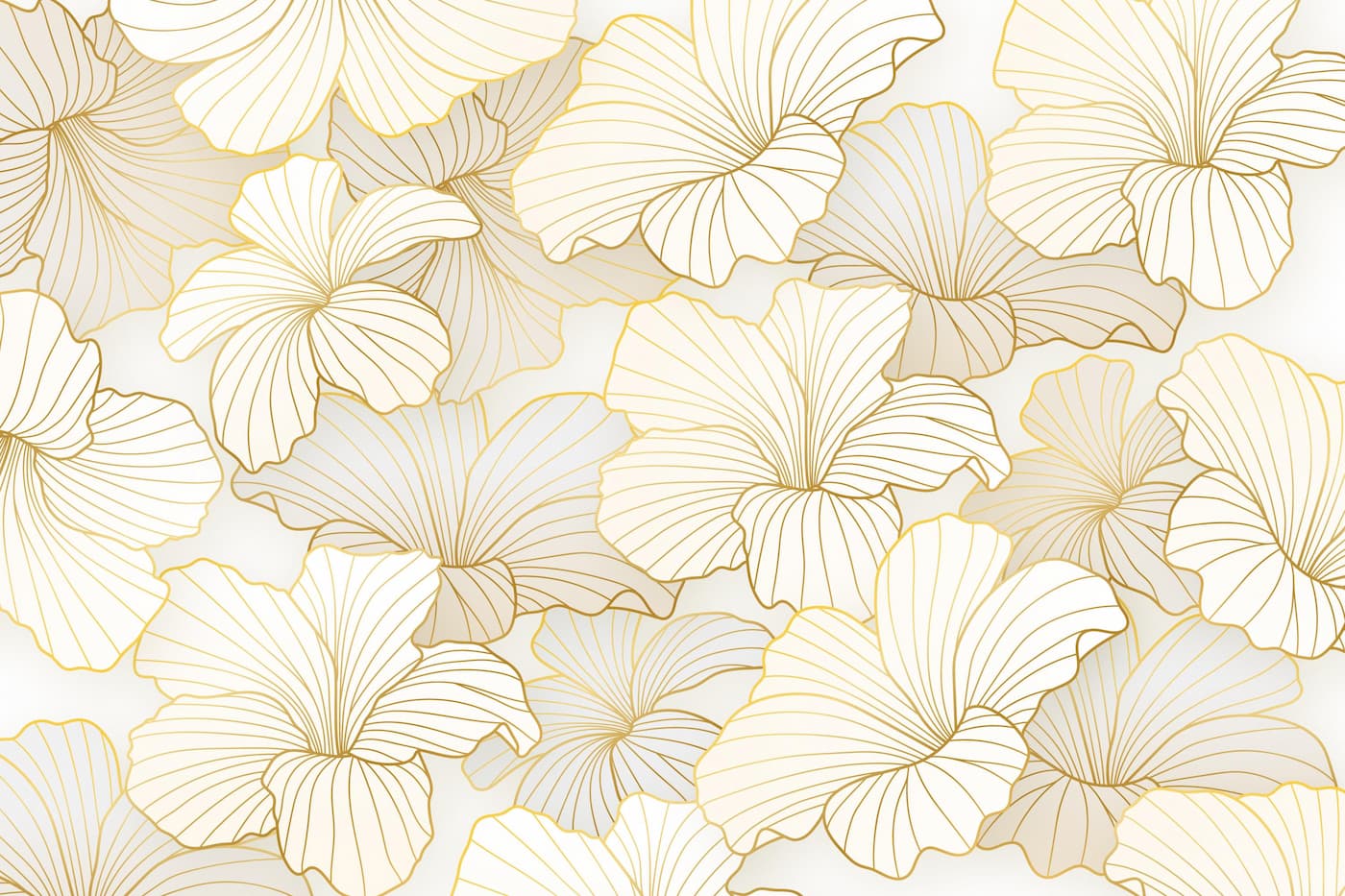 Papier Peint Floral - Fleurs Dorées Élégantes