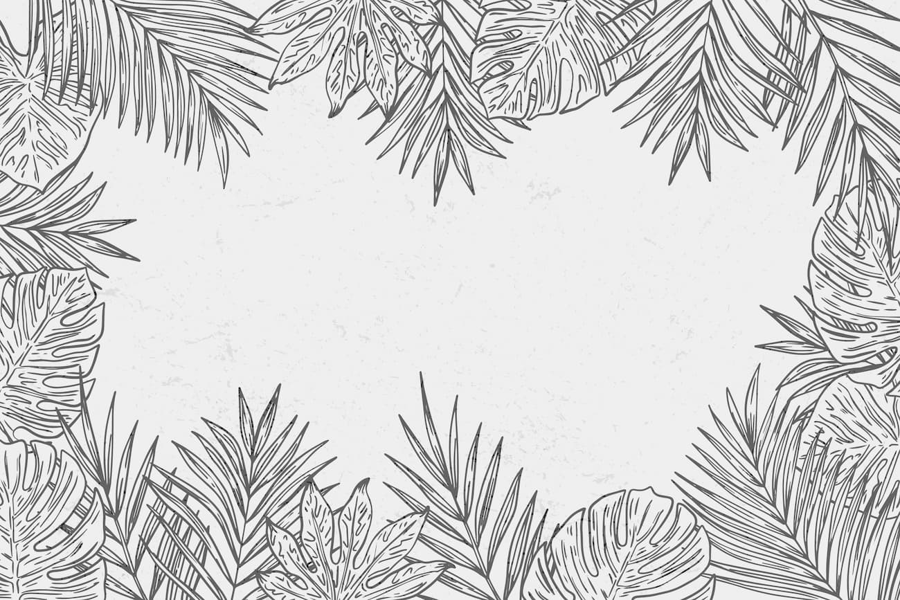 Black and White Wallpaper - Tropical Foliage Sketch