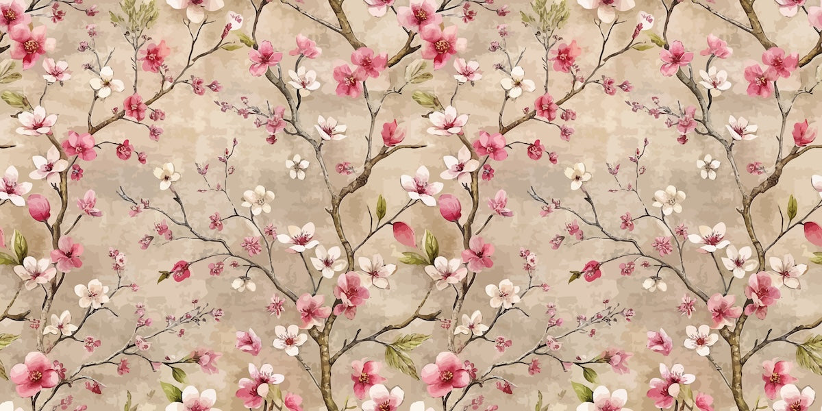 Papier peint fleuri - cerisier japonais vintage