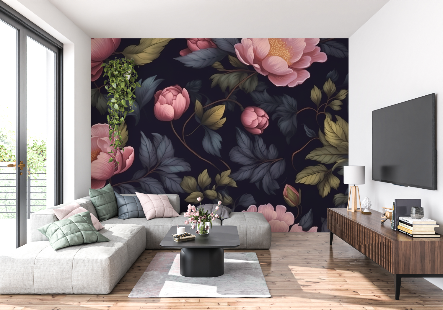 Floral Wallpaper - Night Peony Flowers