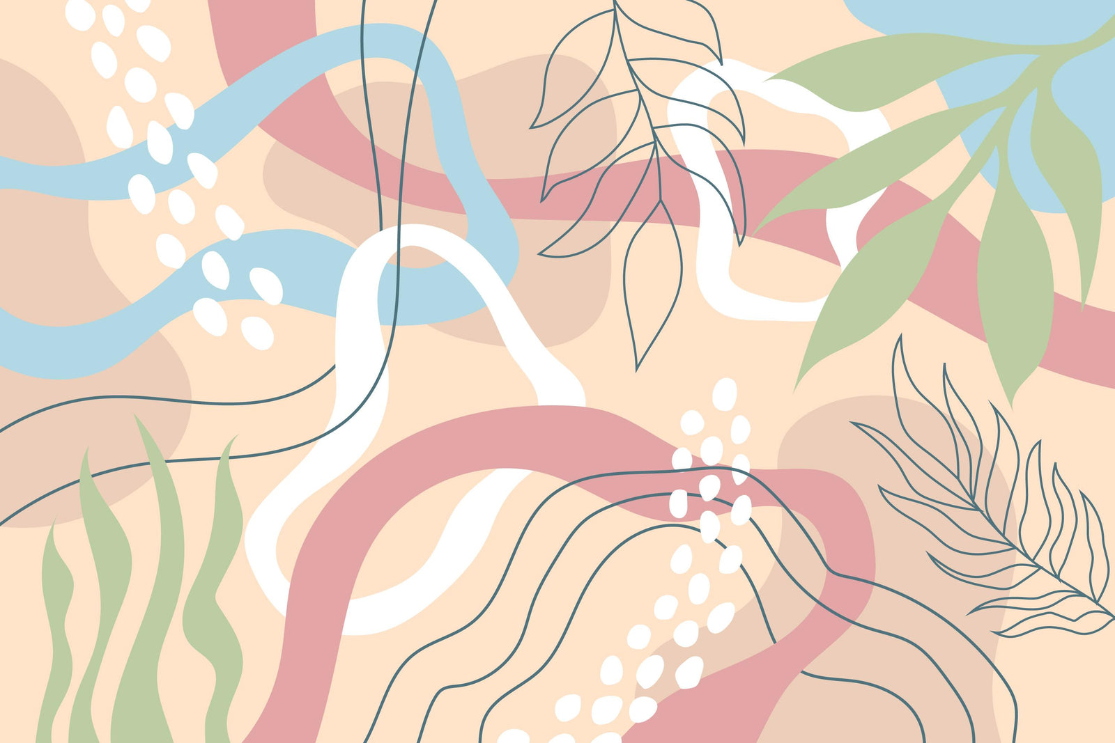 Papier peint art & déco – Feuillage abstrait pastel