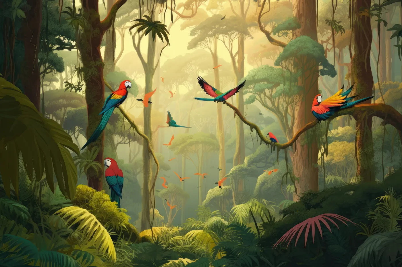 Landscape Wallpaper - Amazon Rainforest and Parrots