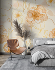 Floral Wallpaper - Golden Cherry Blossoms on a Cream Background