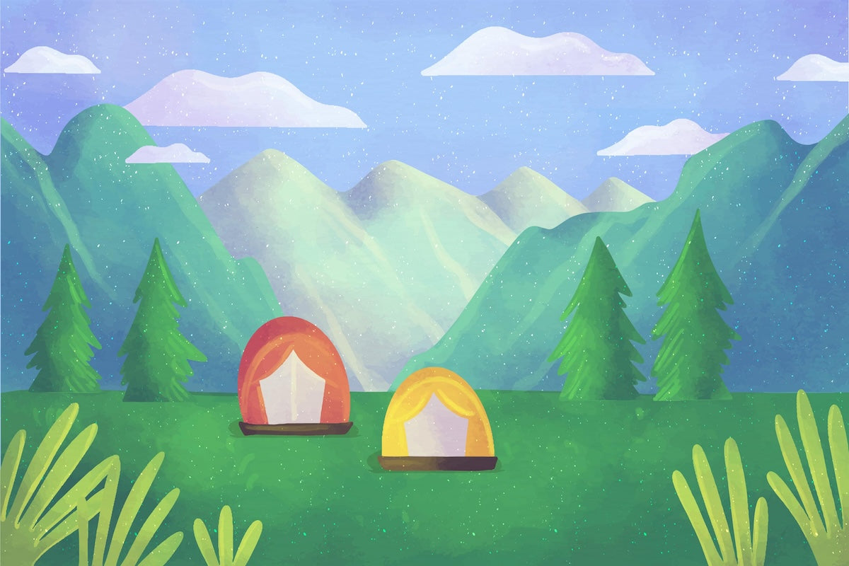 Papier peint enfants - tentes de bivouac en pleine forêt