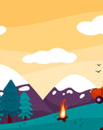 Papier peint enfants - petite voiture rouge et camping sauvage
