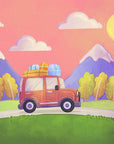 Papier peint enfants - van vintage sur une route de montagne