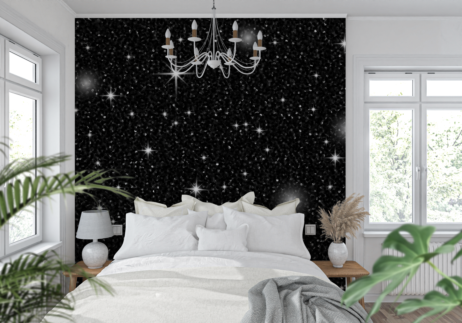 Black and White Wallpaper - Night Starbursts
