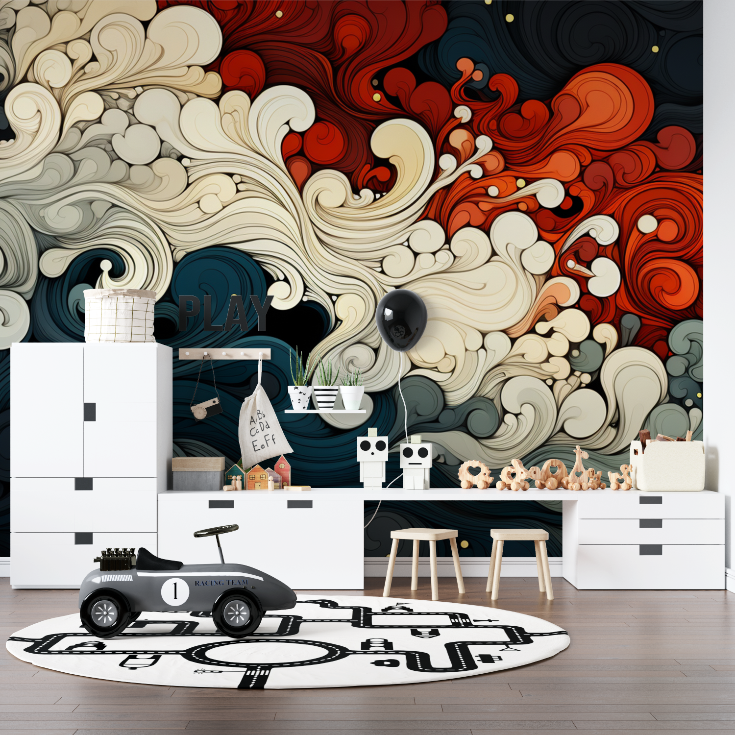 Japanese Wallpaper - Traditional Waves and Red Patterns