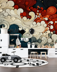 Japanese Wallpaper - Traditional Waves and Red Patterns