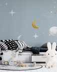 Kids Wallpaper - Starry Sky, Moon and Blue Clouds