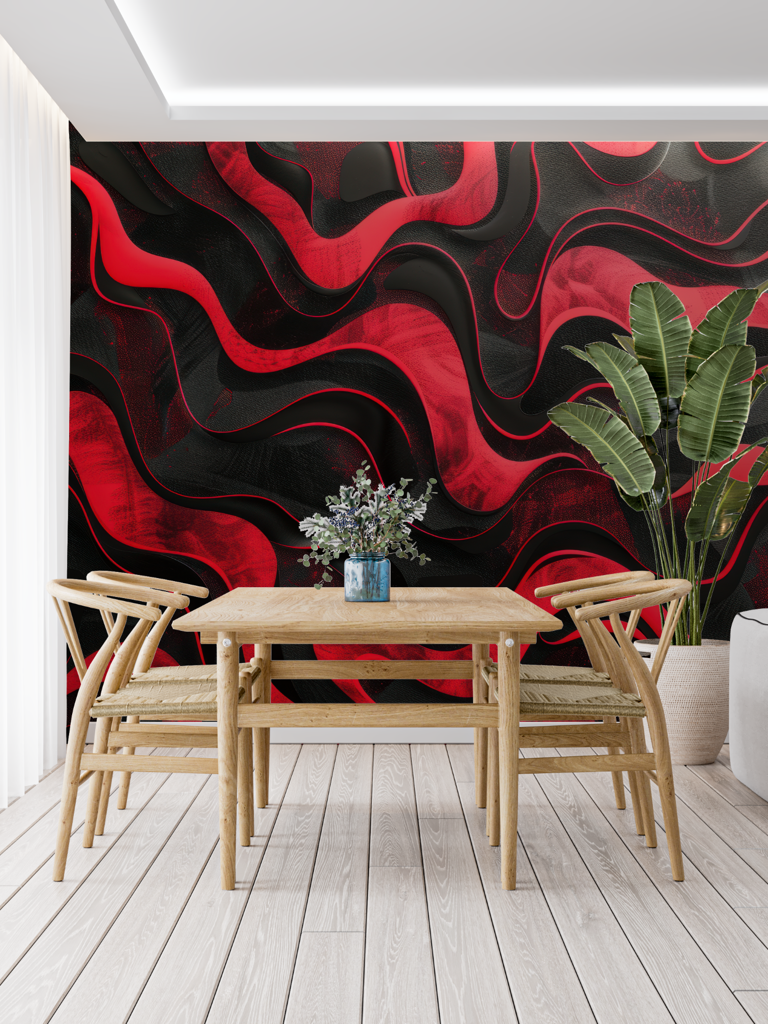 Papier Peint Art & Déco - Vagues de Magma Rouge et Noir