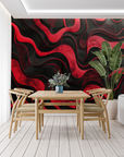Papier Peint Art & Déco - Vagues de Magma Rouge et Noir