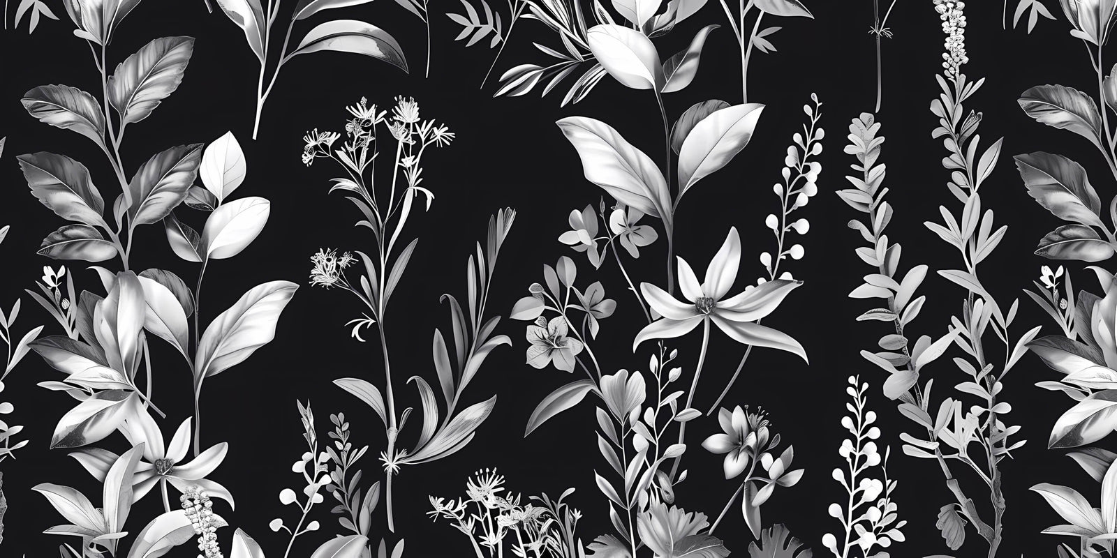 Papier Peint Floral - Jardin Sauvage Noir et Blanc