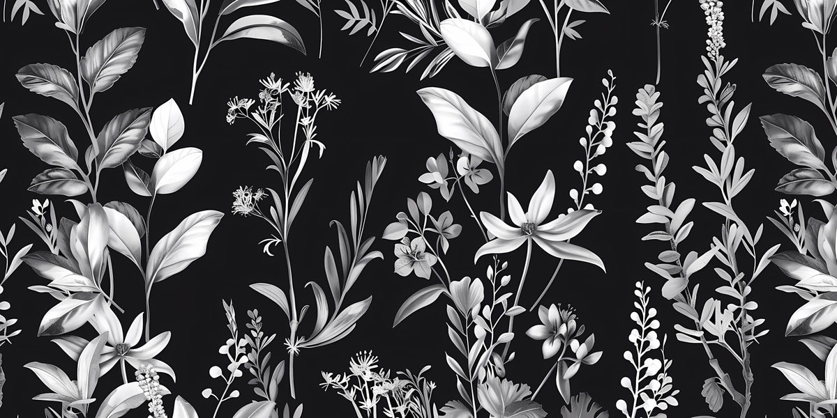 Carta da parati floreale - Giardino selvaggio bianco e nero