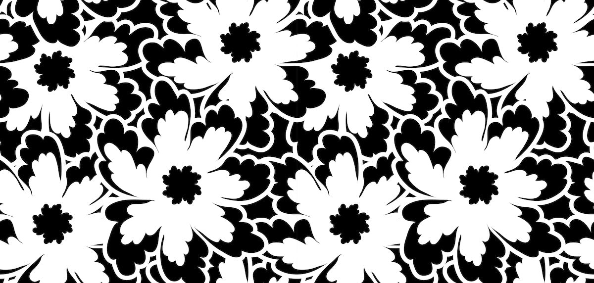 Papier peint fleuri - grands dahlias noir et blanc