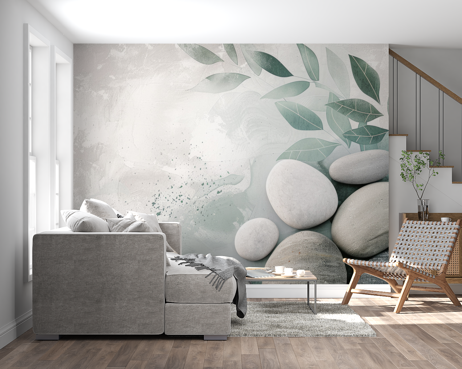 Stone Wallpaper - Pebbles and Foliage