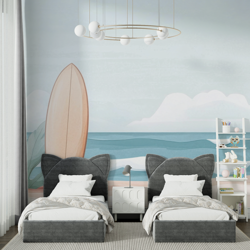 Papier peint paysage - Vagues et planche de surf