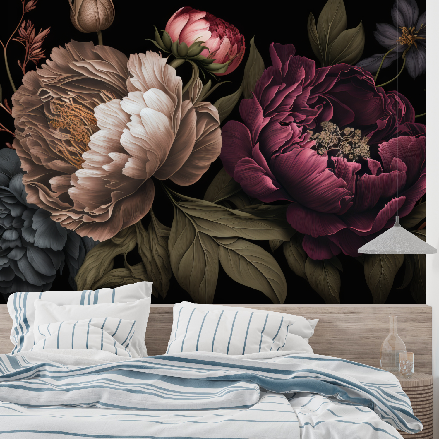 Floral Wallpaper - Elegant Peonies on Dark Background