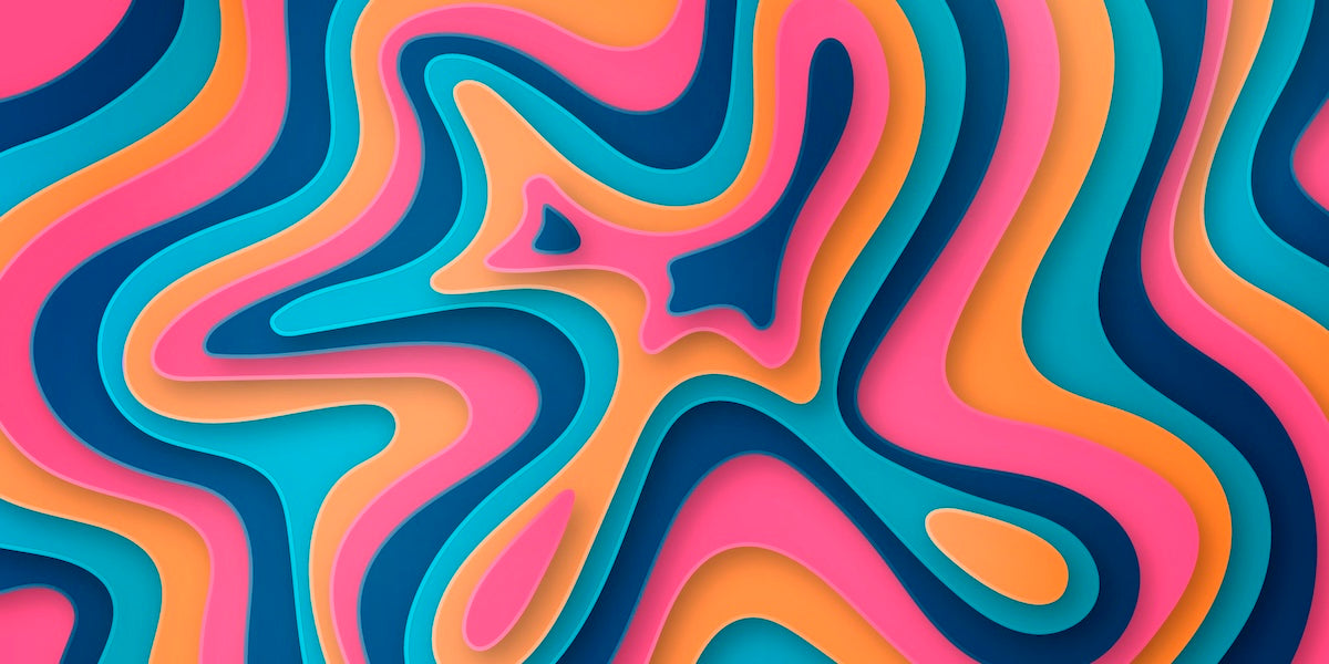 Papier peint rétro - volutes psychédéliques colorées