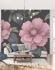 Floral Wallpaper - Large Pink Peonies on Black Background