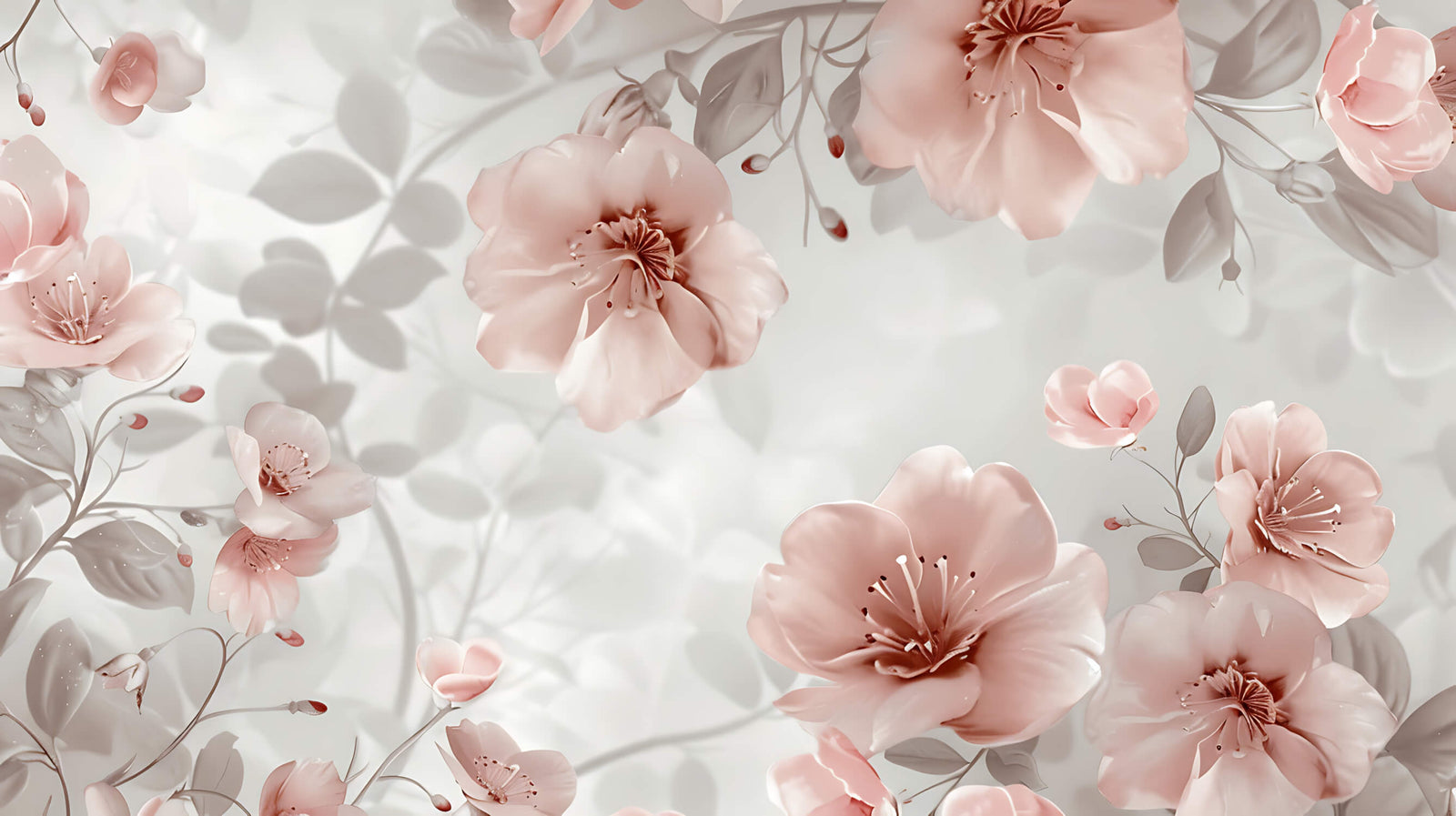 Vintage Pink and Grey Floral Wallpaper
