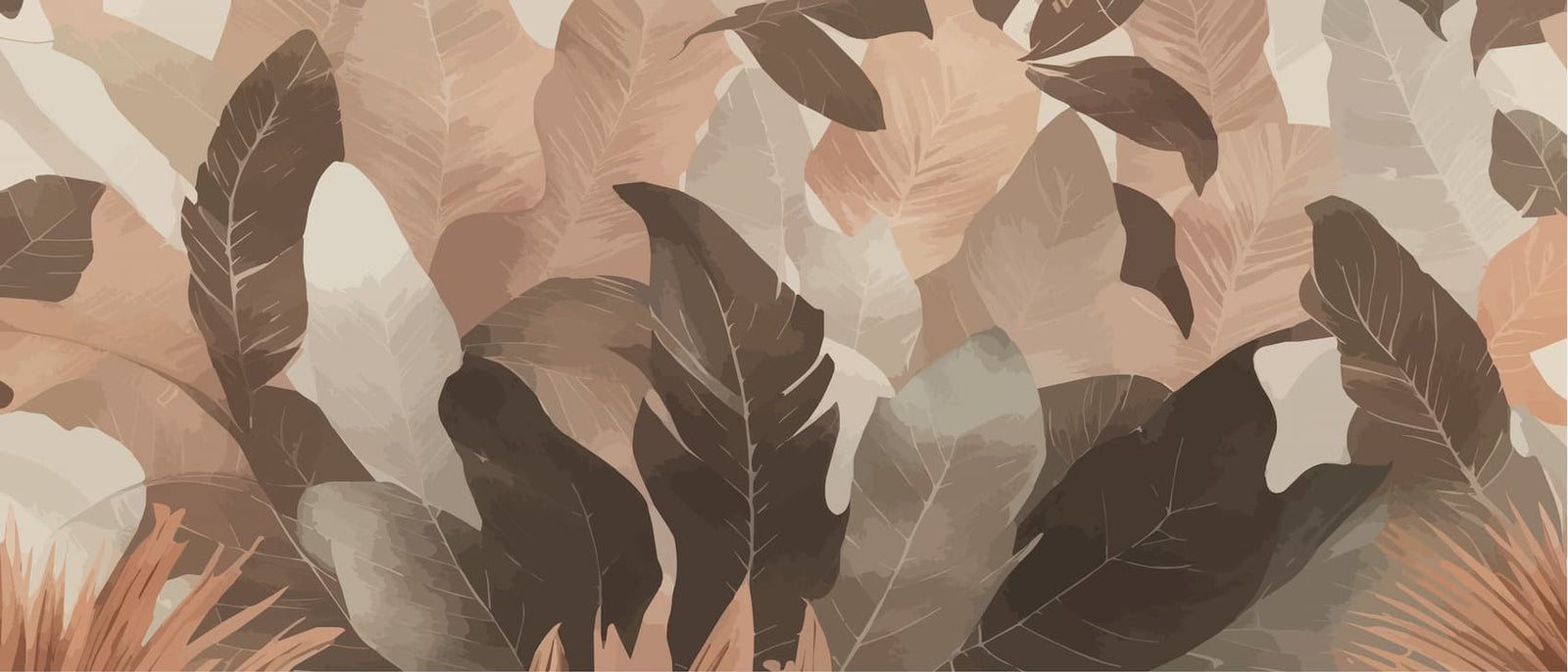 Papier Peint Abstrait - Feuilles Marron Élégantes