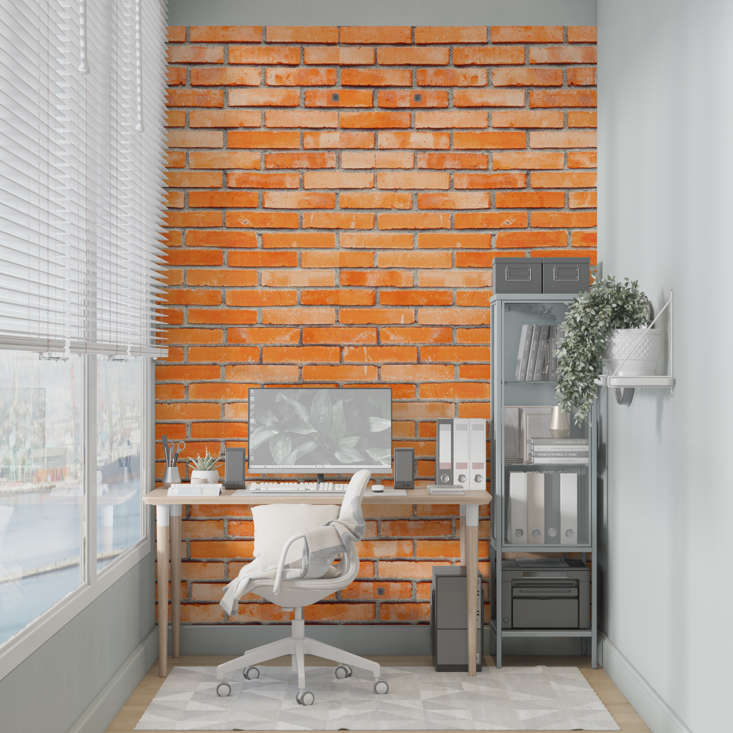 Papier Peint Pierre - Mur de Briques Orange Vif