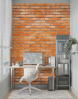 Papier Peint Pierre - Mur de Briques Orange Vif