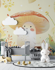 Papier Peint Enfant – Champignon Sourire dans un Jardin Onirique