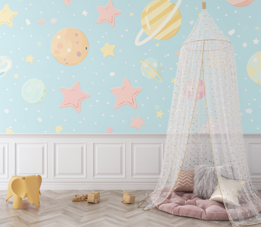 Children's Wallpaper – Pastel Planets and Dreamy Stars