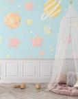 Papier Peint Enfant – Planètes Pastel et Étoiles Rêveuses