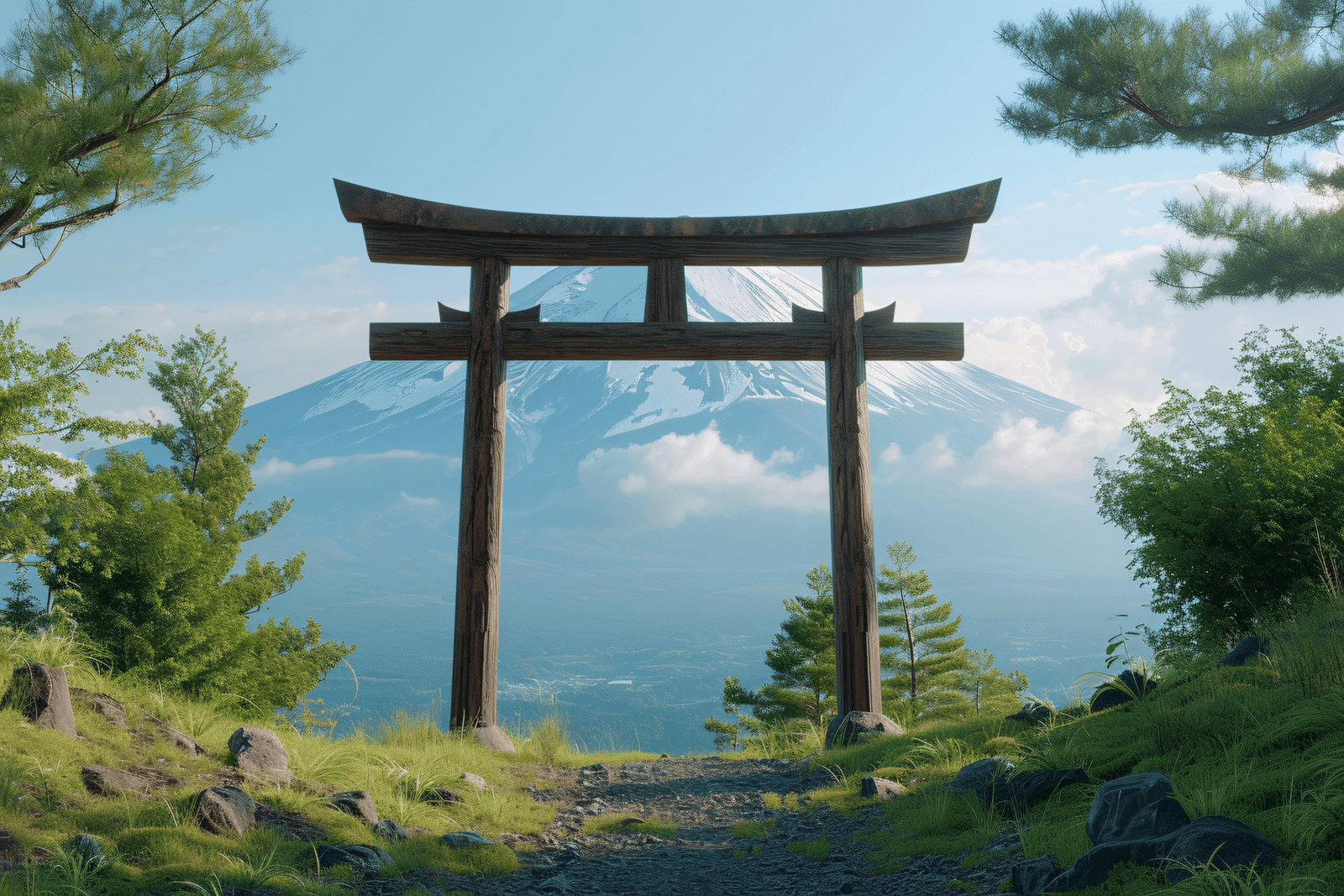 Papier Peint Illustration - Sanctuaire Japonais sous la Brume
