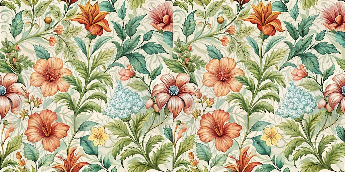 Papier peint fleuri - tapisserie pivoines rétro