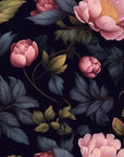 Floral Wallpaper - Mauve Rose Garden on Black Background