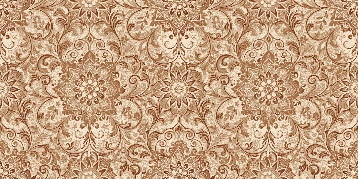 Papier peint rétro - tapisserie fleurie marron et or