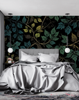 Floral Wallpaper - Green and Black Night Foliage